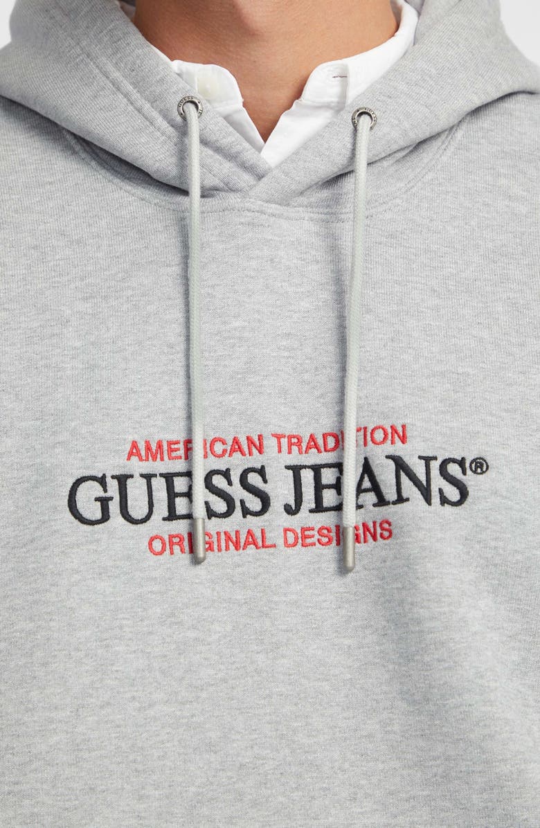 GUESS JEANS Embroidered Logo Graphic Hoodie, Alternate, color, Grey