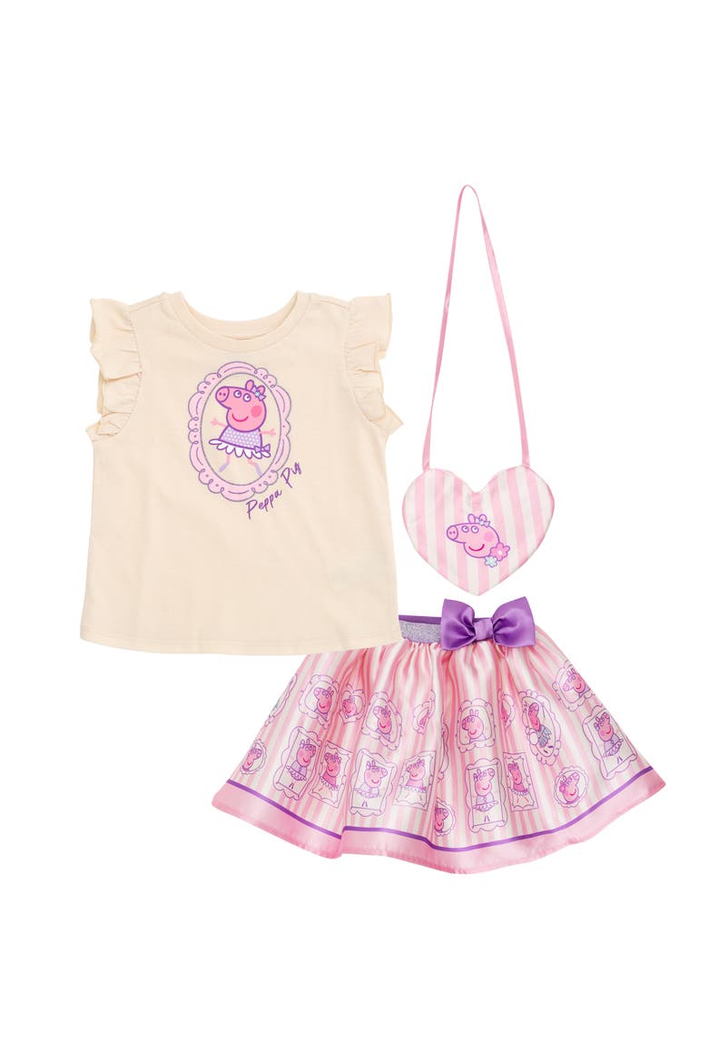 T-Shirt and Satin Skirt Set with Bag, Main, color, Pink Ivory Peppa Pig