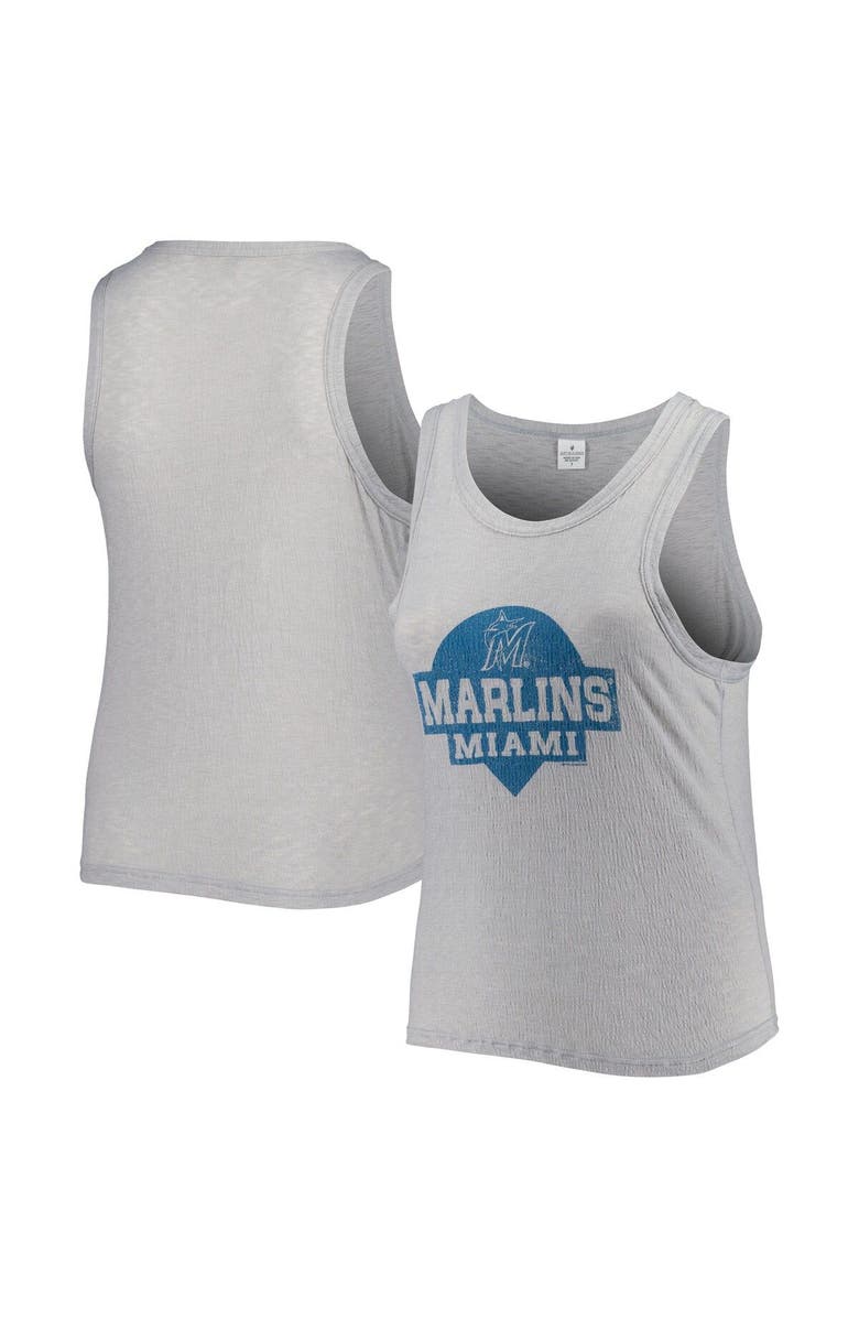SOFT AS A GRAPE Women's Soft as a Grape Gray Miami Marlins Plus Size High Neck Tri-Blend Tank Top, Main, color, Gray