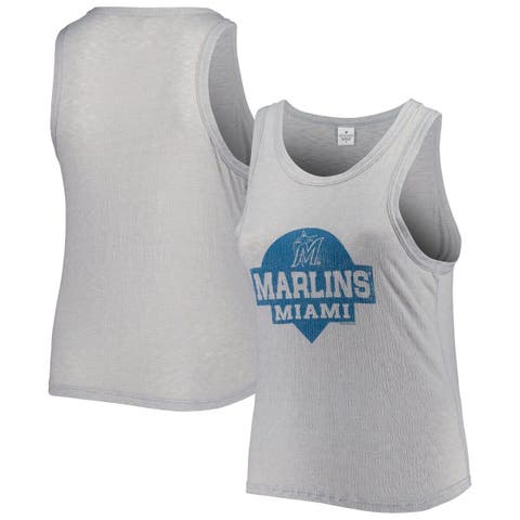 Women's Soft as a Grape Gray Miami Marlins Plus Size High Neck Tri-Blend Tank Top