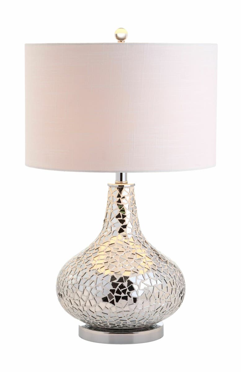 JONATHAN Y Emilia Mirrored Mosaic LED Table Lamp, Main, color, Silver/Gray