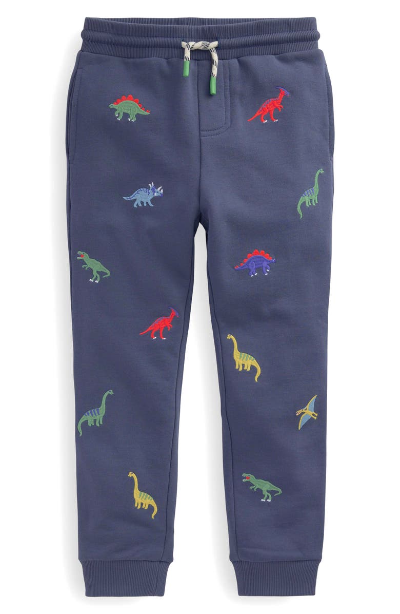 Mini Boden Kids' Dinosaur Embroidered Cotton Joggers, Main, color, 