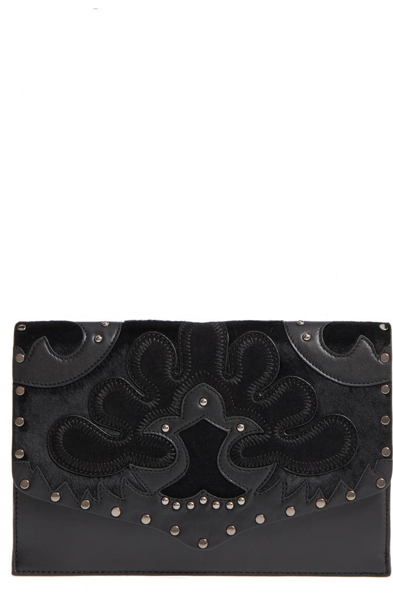 Rebecca Minkoff Biker Genuine Calf Hair Clutch, Main, color,