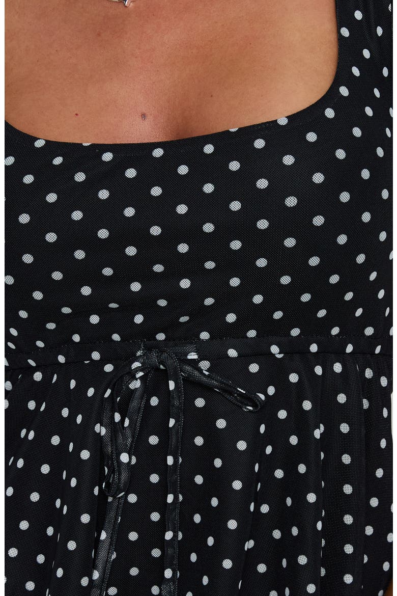 Auroraah Polka Dot Ruffle Babydoll Crop Top, Alternate, color, BLACK POLKA DOT