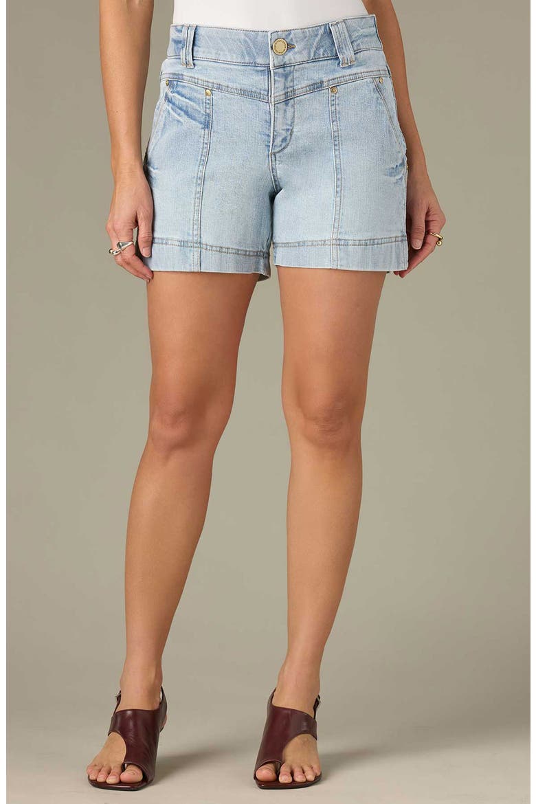 V-Yoke High Waist Denim Shorts, Main, color, LIGHT BLUE VINTAGE