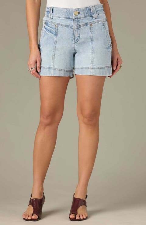 V-Yoke High Waist Denim Shorts (Light Blue Vintage)