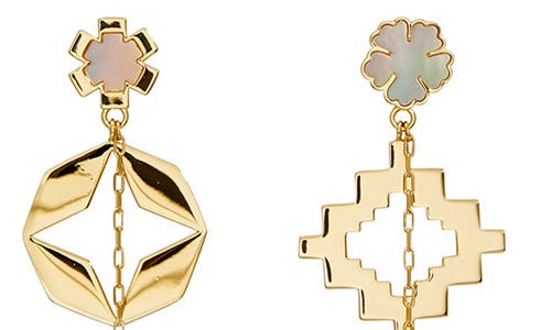 Tory Burch Kira Mismatched Clover Drop Earrings In Metallic