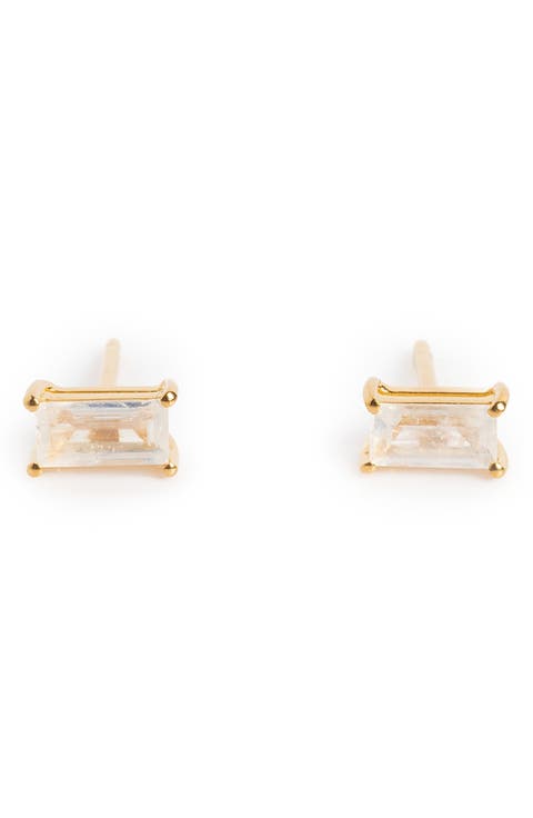 Baguette Cut Birthstone Stud Earrings