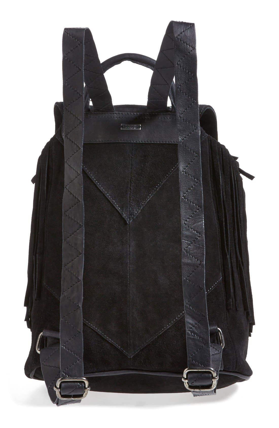Fringed Suede Backpack, Alternate, color, BLACK