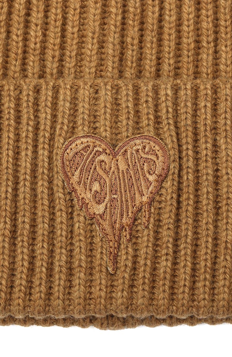 AllSaints Heart Logo Rib Beanie, Alternate, color, Tannin Brown