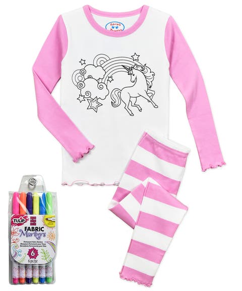 Color Me PJ Fitted Pajamas with Fabric Marker Set Cotton Blend (Toddler, Little Kid & Big Kid)