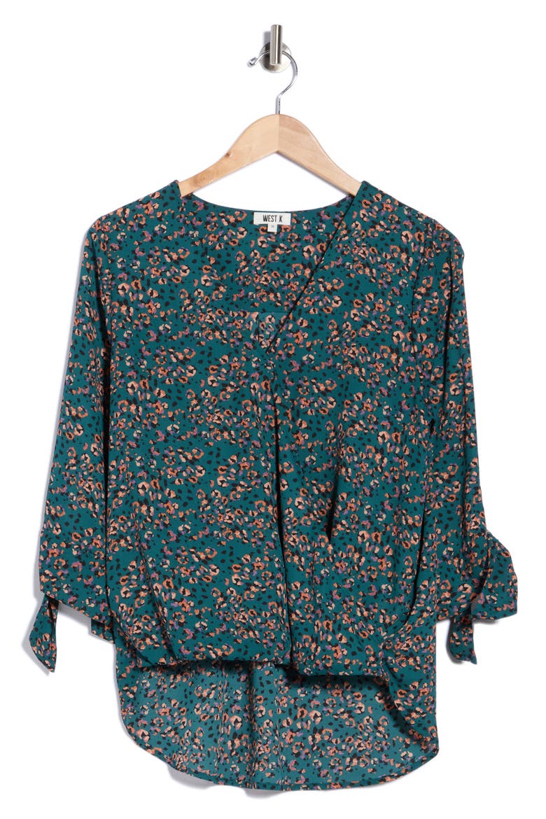 Surplice Tie Cuff Top, Alternate, color, TEAL MULTI