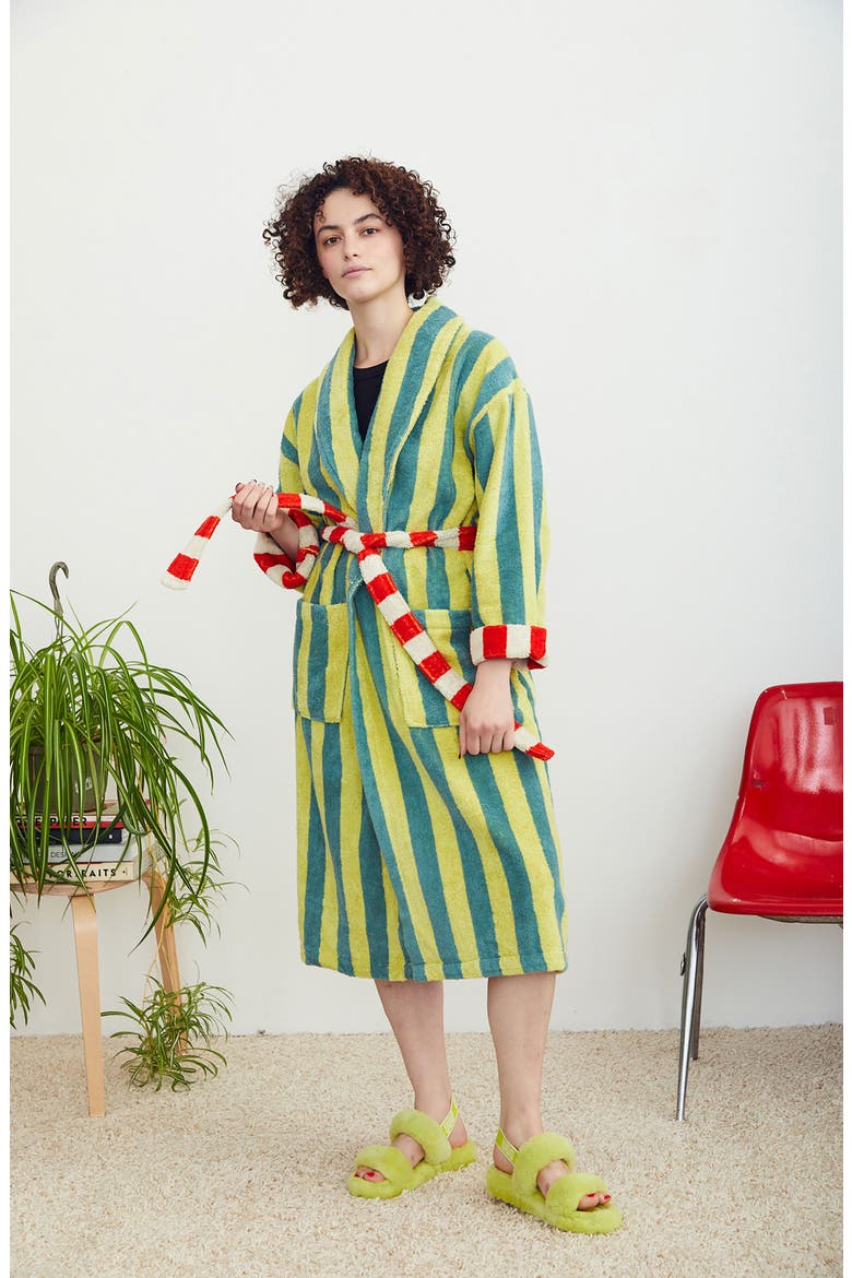 Stripe Terry Bathrobe, Alternate, color, LIME STRIPE