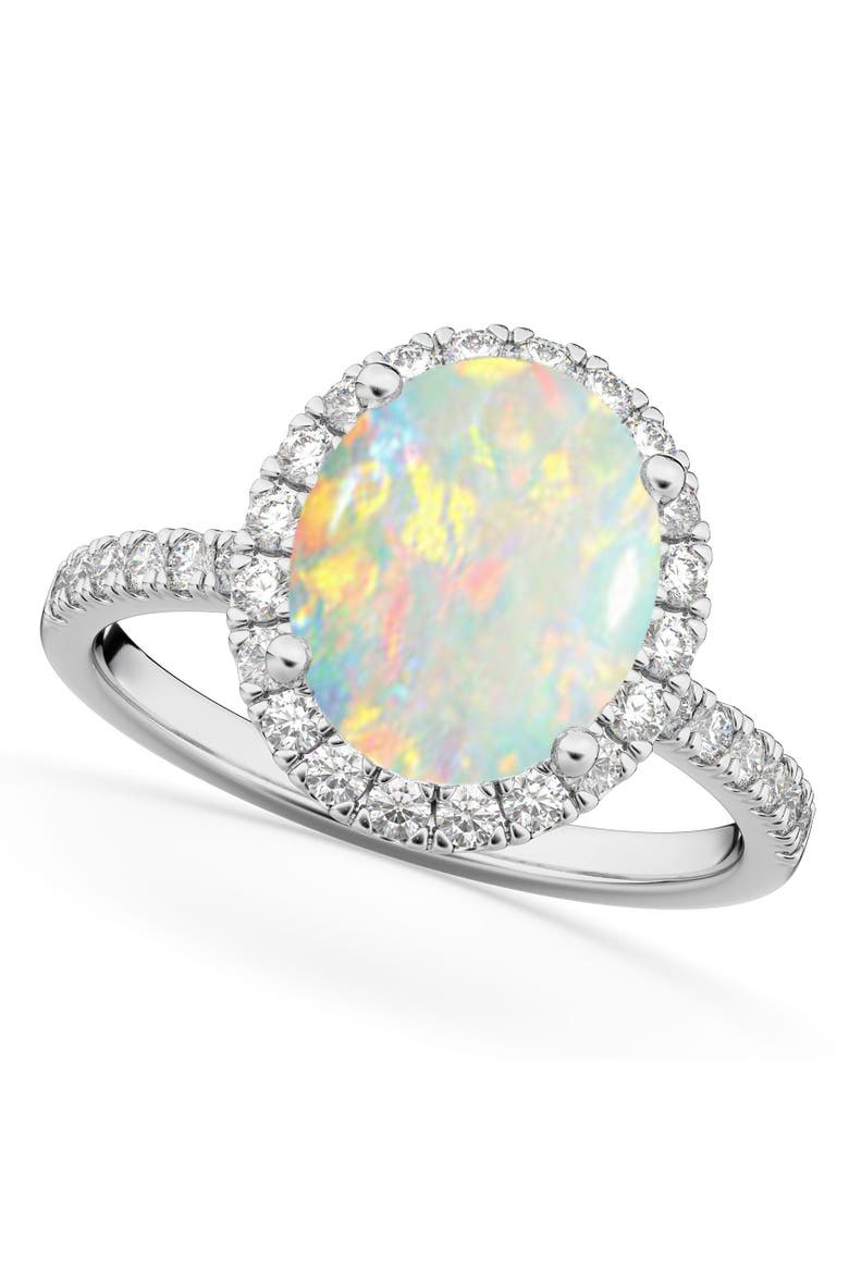 Oval Cut Halo Opal & Diamond Engagement Ring 14K, Main, color, 2.16ct/White Gold