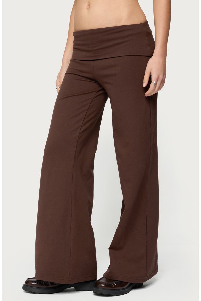 Wide Leg Foldover Cotton Pants, Alternate, color, BROWN