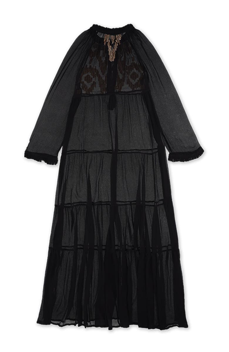 Fortela Arsia Embroidered Silk Chiffon Kaftan Dress, Alternate, color, Black