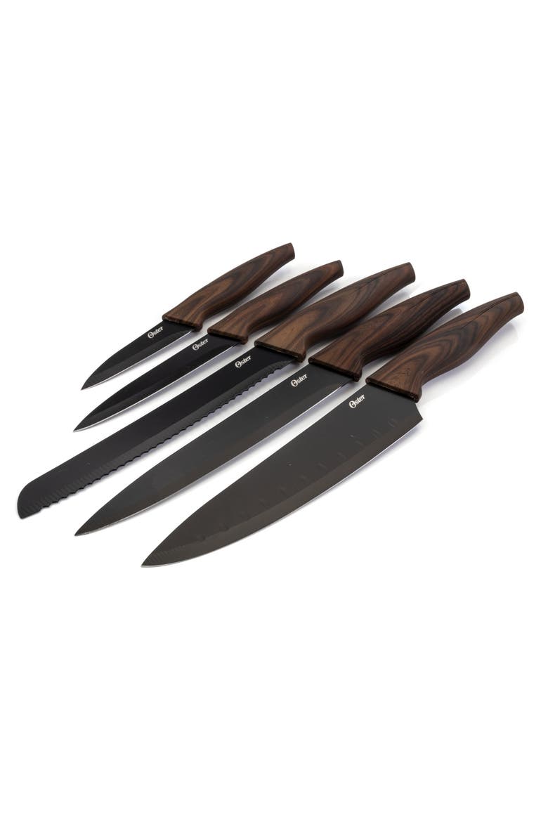 Godfrey 5 Piece Stainless Steel Black Cutlery Set with Wood Print Handles, Alternate, color, Wood