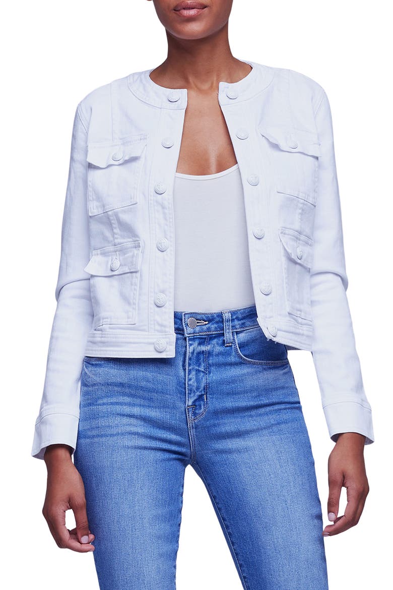Yari Collarless Stretch Cotton Jacket, Main, color, BLANC