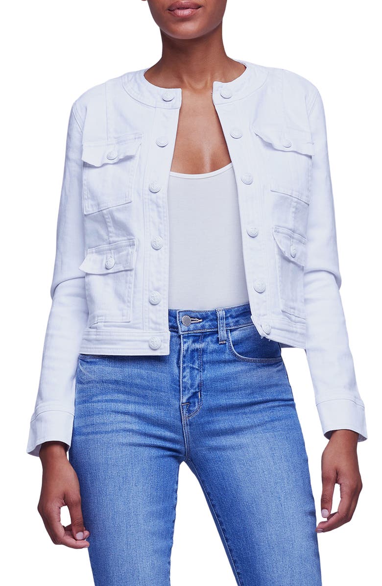 L'AGENCE Yari Collarless Stretch Cotton Jacket, Main, color,