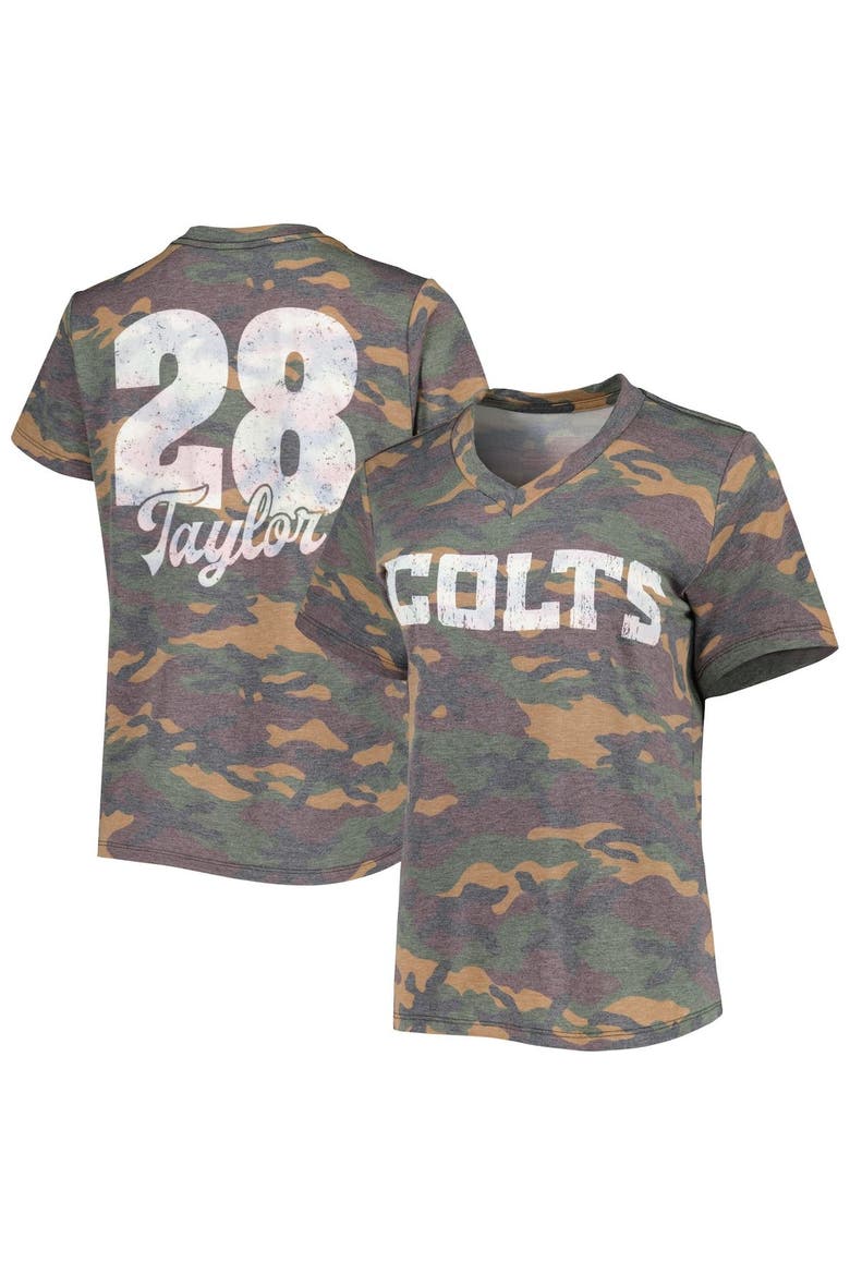 Women's Majestic Threads Jonathan Taylor Camo Indianapolis Colts Name & Number V-Neck Tri-Blend T-Shirt, Main, color, Camo