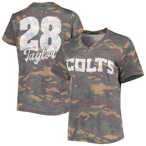 Women's Majestic Threads Jonathan Taylor Camo Indianapolis Colts Name & Number V-Neck Tri-Blend T-Shirt