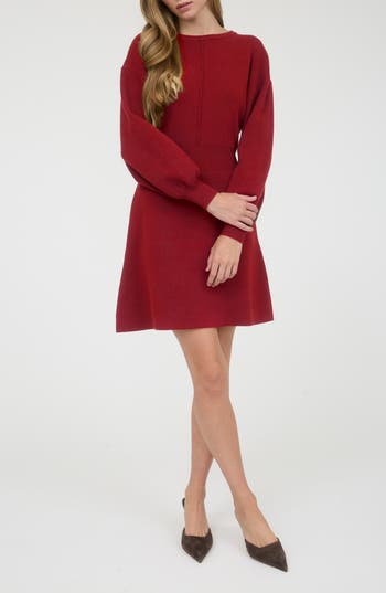 August Sky Tie Back Long Sleeve Minidress In Red
