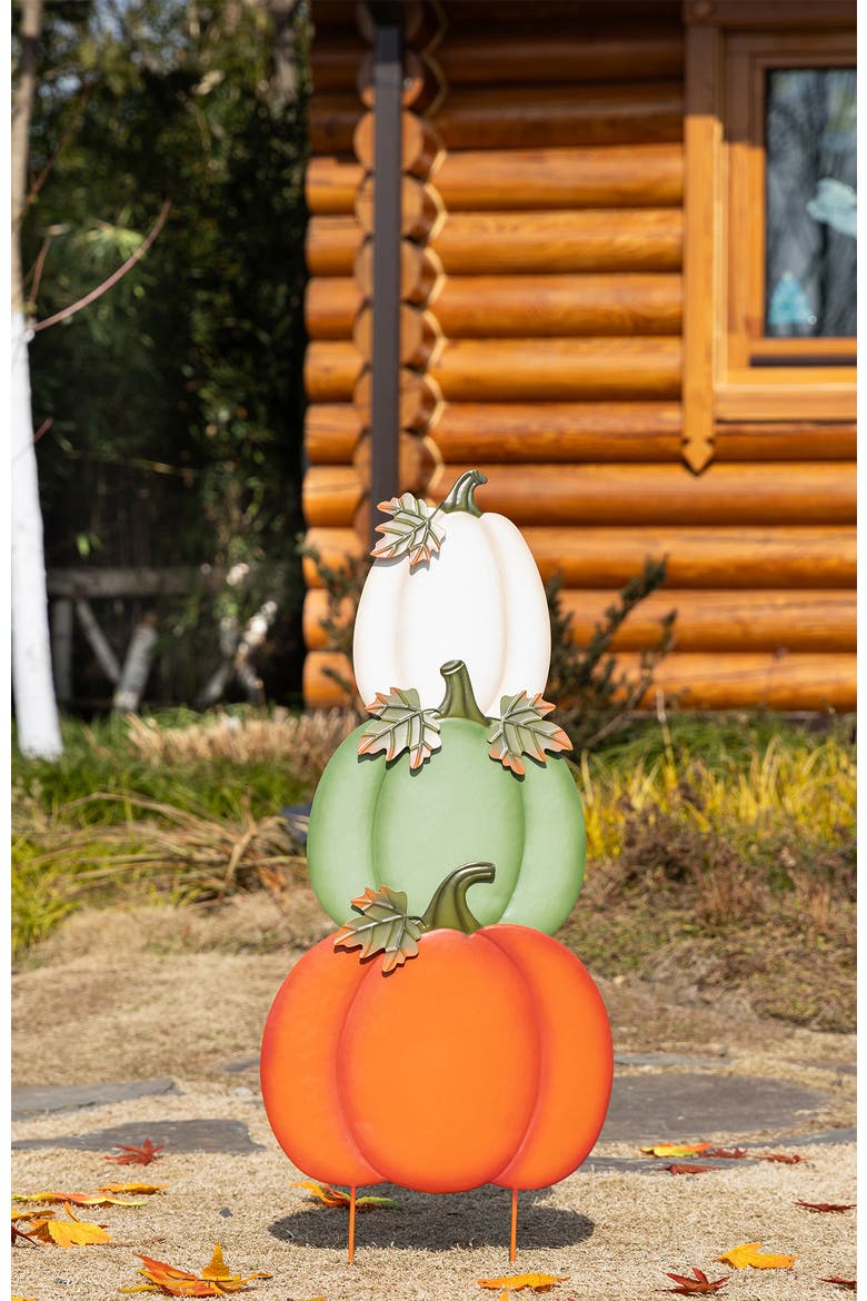 Set of 3 Fall Stacked Pumpkin Yard Stakes, Alternate, color, Orange