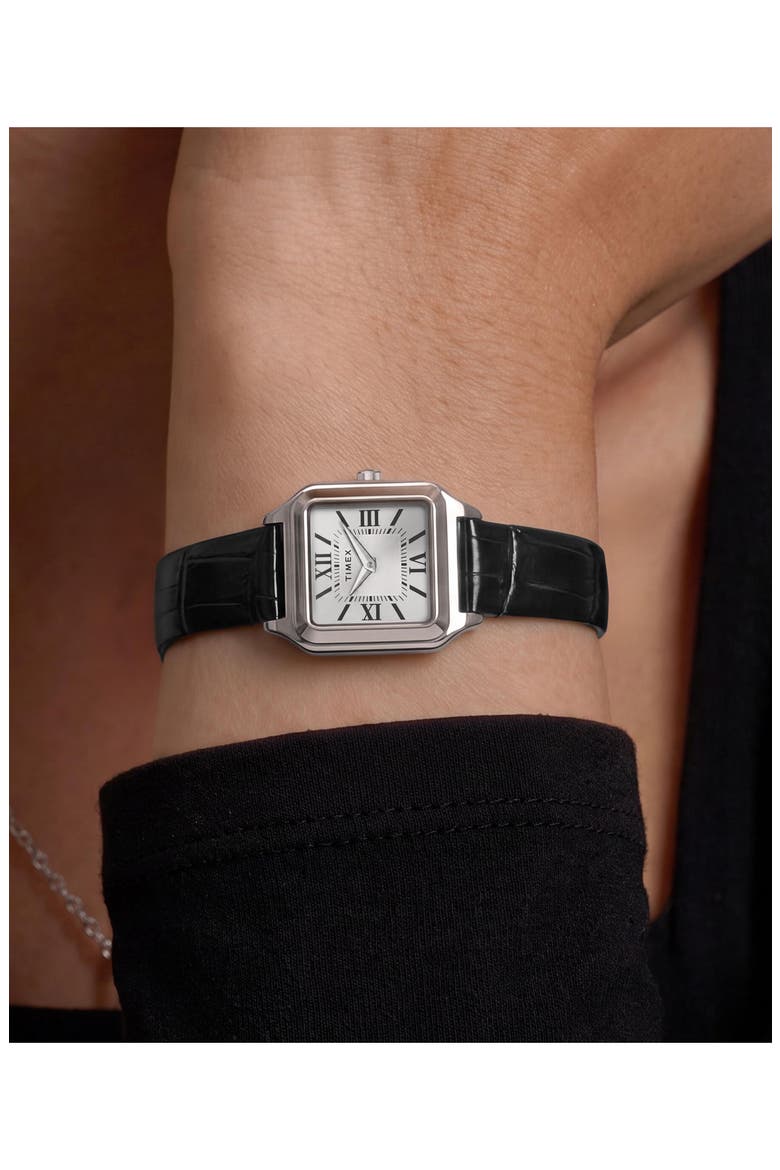 Addison Leather Strap Watch, Alternate, color, BLACK