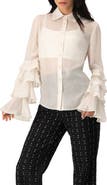 IVONNE Sheer Shirt with Tiered Ruffle Sleeves