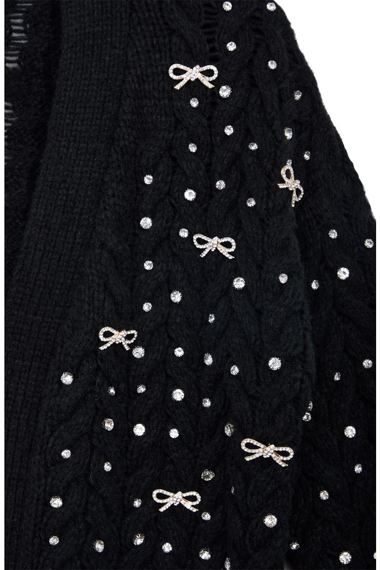 Embellished Cable Stitch Cardigan, Alternate, color, BLACK