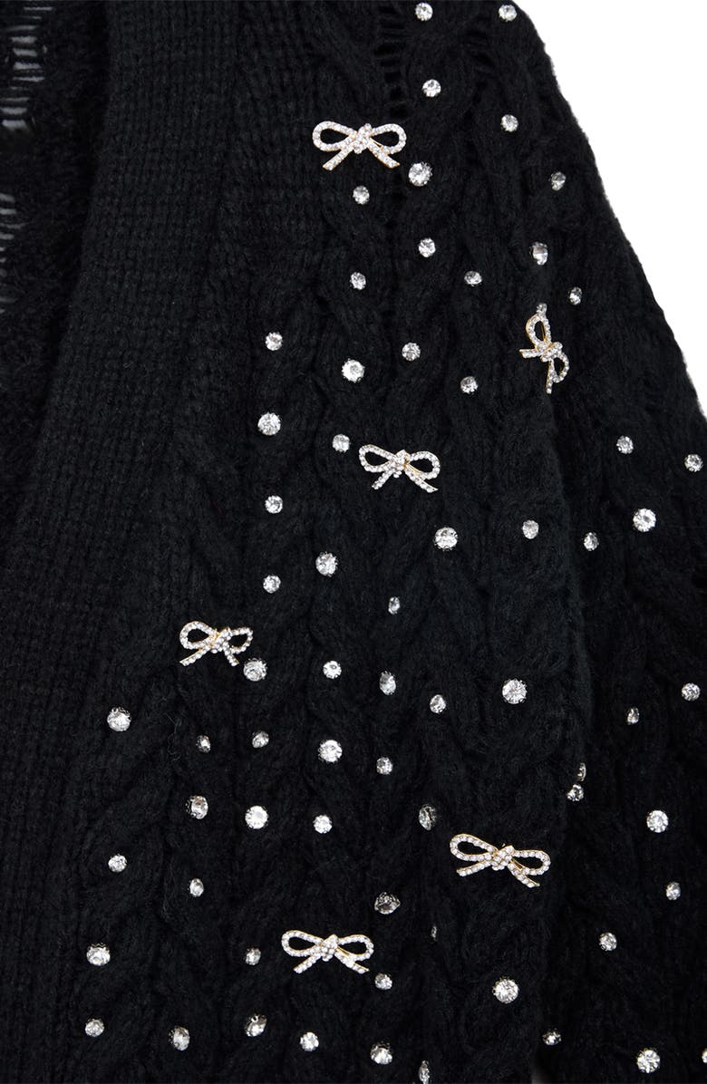 SAACHI Embellished Cable Stitch Cardigan, Alternate, color, Black