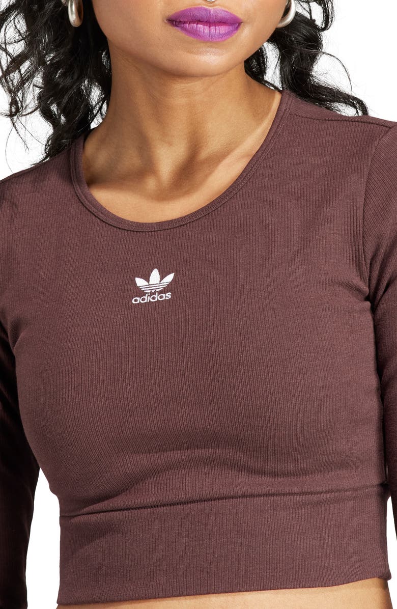 adidas Originals Rib Long Sleeve Crop Top, Alternate, color, 