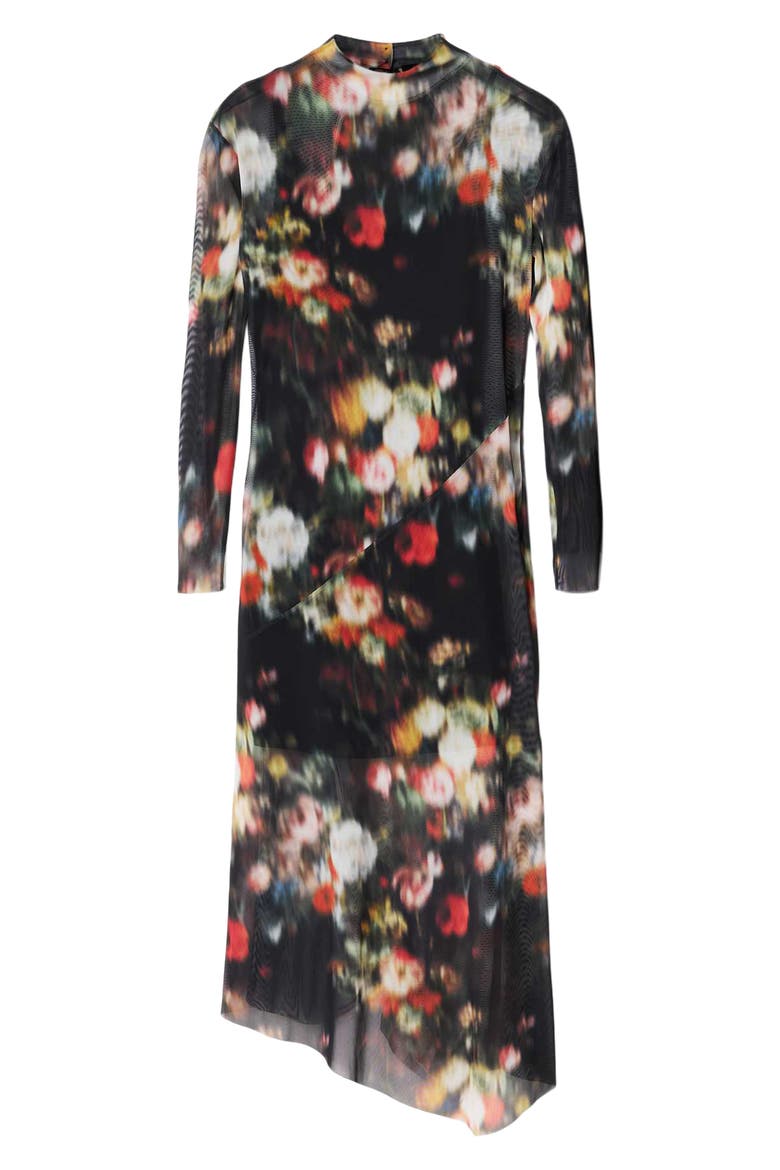 Gracie Floral Mesh Long Sleeve Midi Dress, Alternate, color, HAZED BLACK