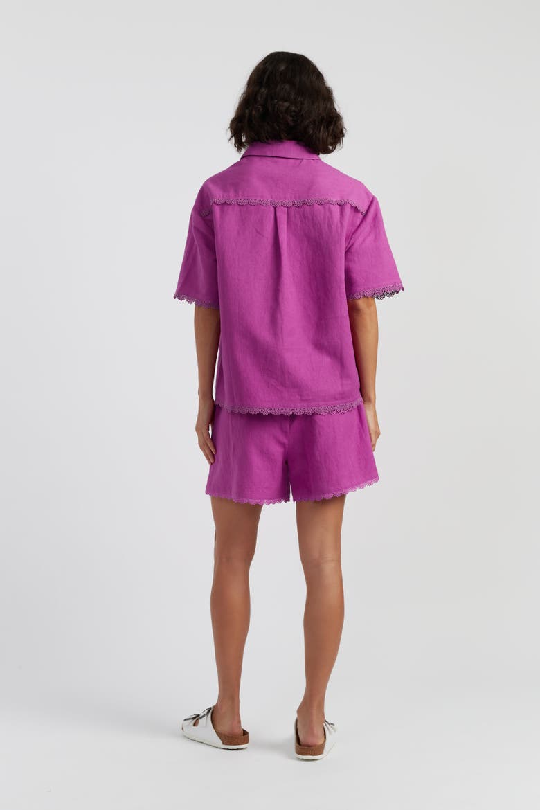 Sienna Linen-Blend Scallop Edge Shirt, Alternate, color, Magenta