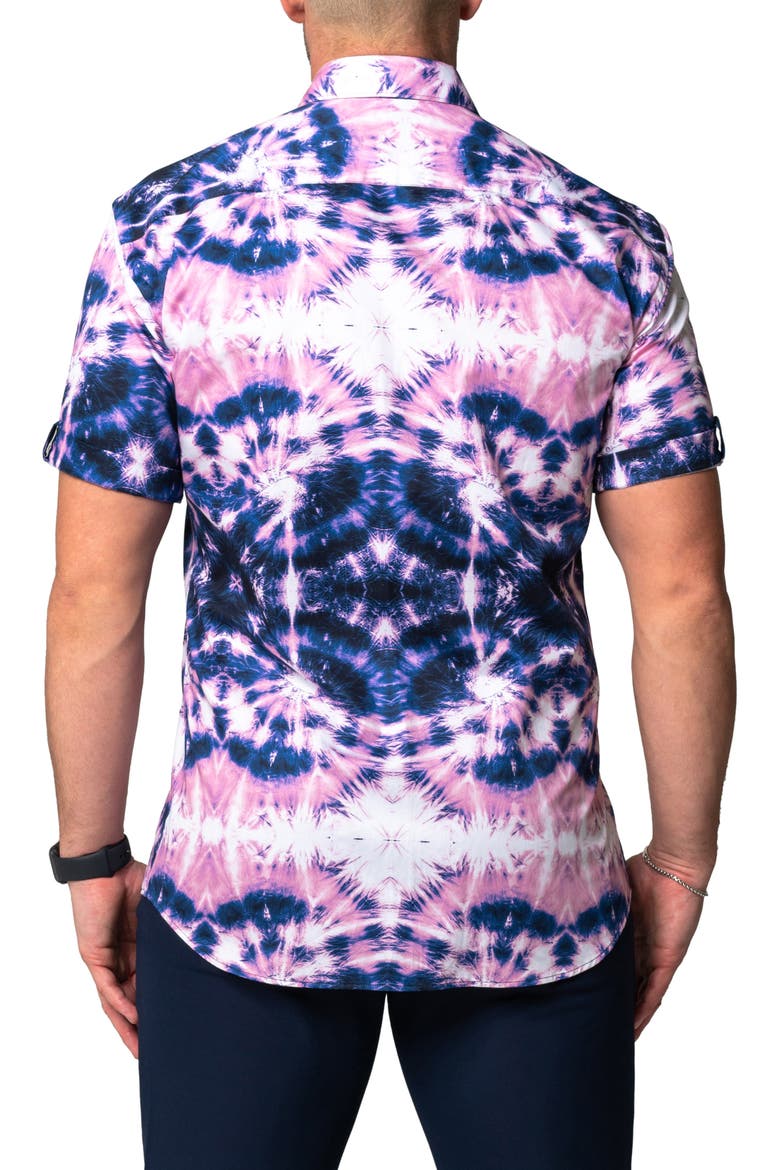Galileo Tie Dye Stars Short Sleeve Cotton Button-Up Shirt, Alternate, color, BLUE
