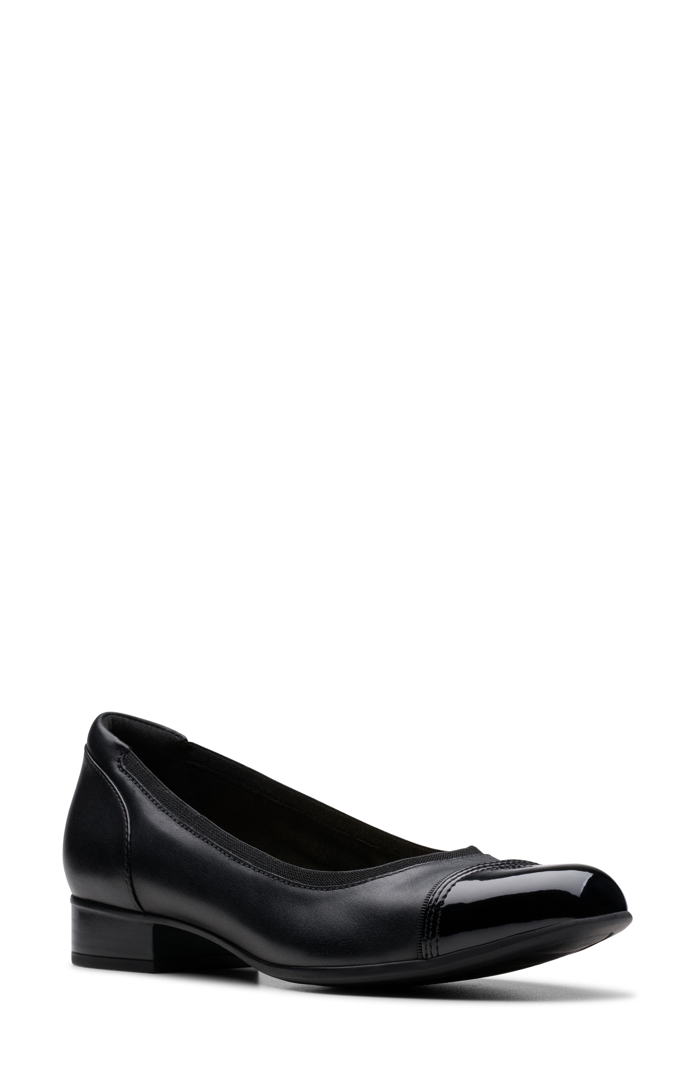 Clarks<sup>®</sup> Krystine May Cap Toe Pump, Main, color, Black Leather