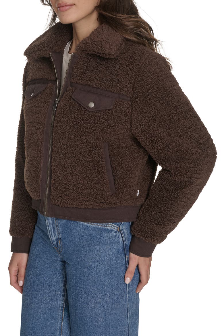 Fleece & Denim Bomber Jacket, Alternate, color, CHOCOL BRO