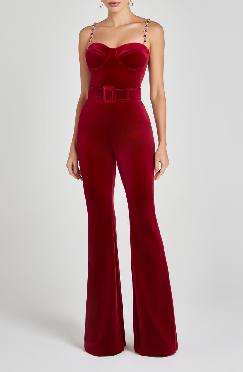 NADINE MERABI Harley Flare Velvet Jumpsuit, Main, color,