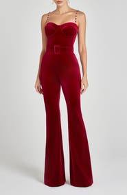 NADINE MERABI Harley Flare Velvet Jumpsuit