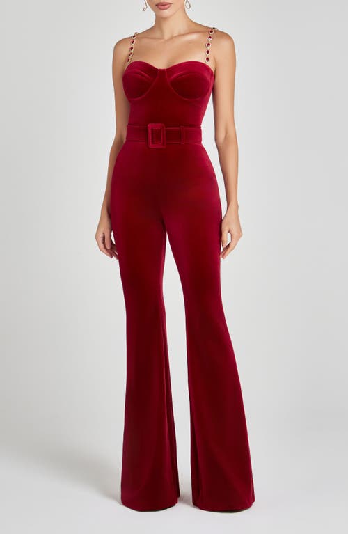 Nadine Merabi Harley Flare Velvet Jumpsuit In Red