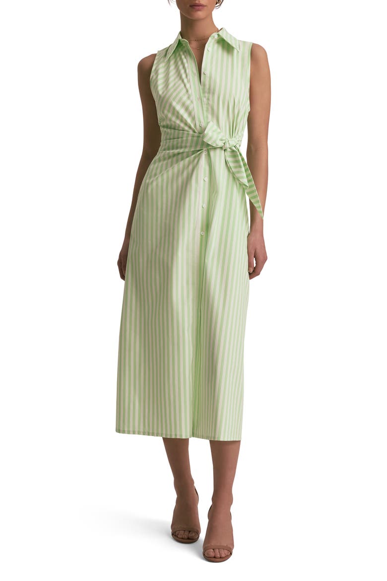 Good Behavior Stripe Tie Front Cotton Blend Midi Shirtdress, Main, color, KIWI/ IVORY STRIPE