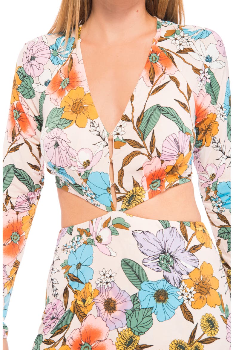 Assi Floral Cutout Detail Long Sleeve Knit Dress, Alternate, color, PEACH VINTAGE FLORAL