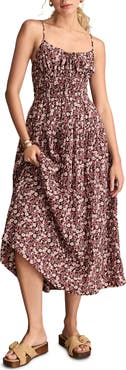 Lucky Brand Floral Shirred Bodice Midi Sundress