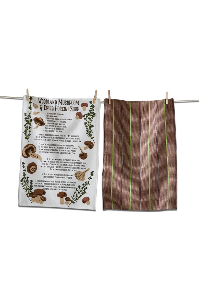 Mushroom Soup Kitchen Towels Set of 2 Multicolor Cotton, Main, color, Brown