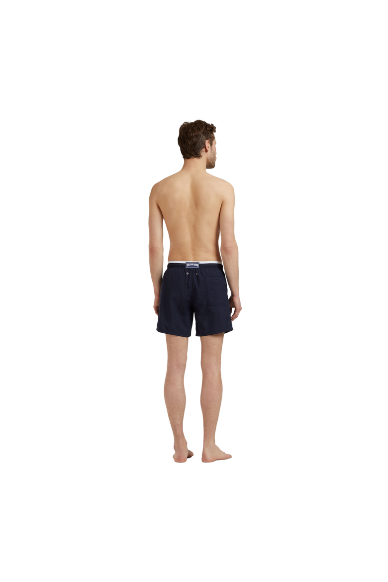 Men's Solid Bicolor Length Swim Trunks, Alternate, color, MARINE / BLANC