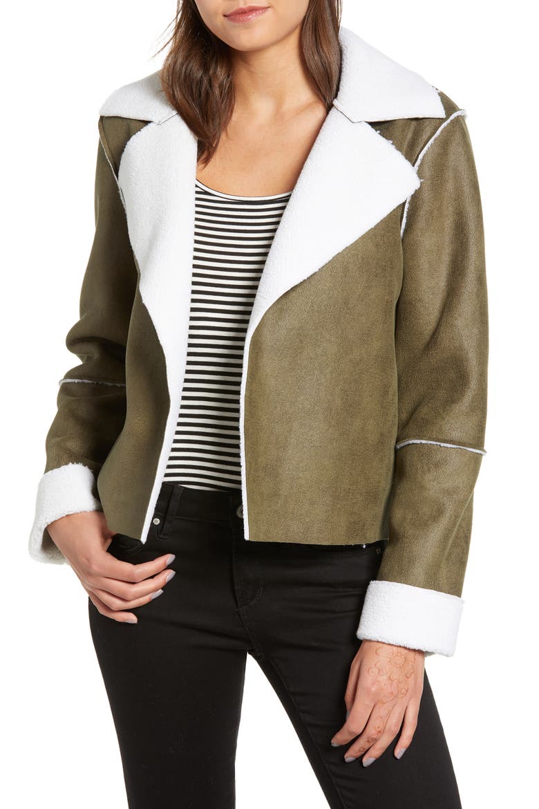 Faux Shearling Moto Jacket, Main, color, GREEN