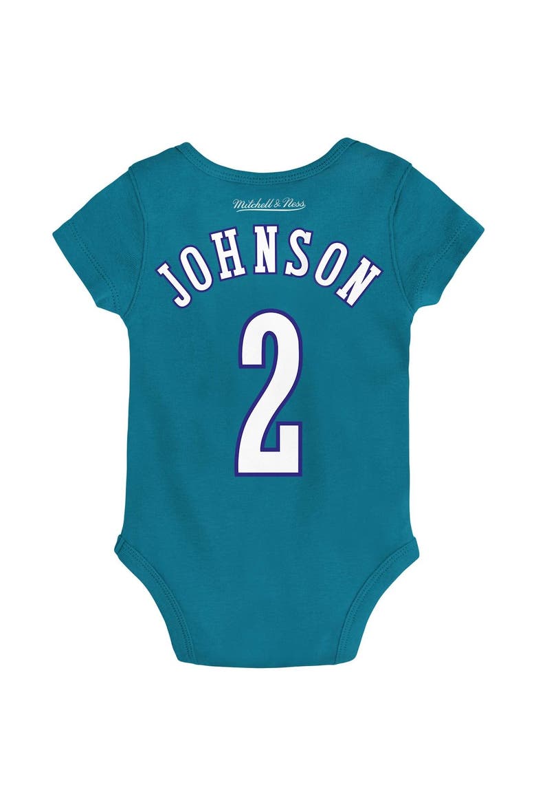 Infant Mitchell & Ness Larry Johnson Teal Charlotte Hornets Hardwood Classics Name & Number Bodysuit, Alternate, color, Teal
