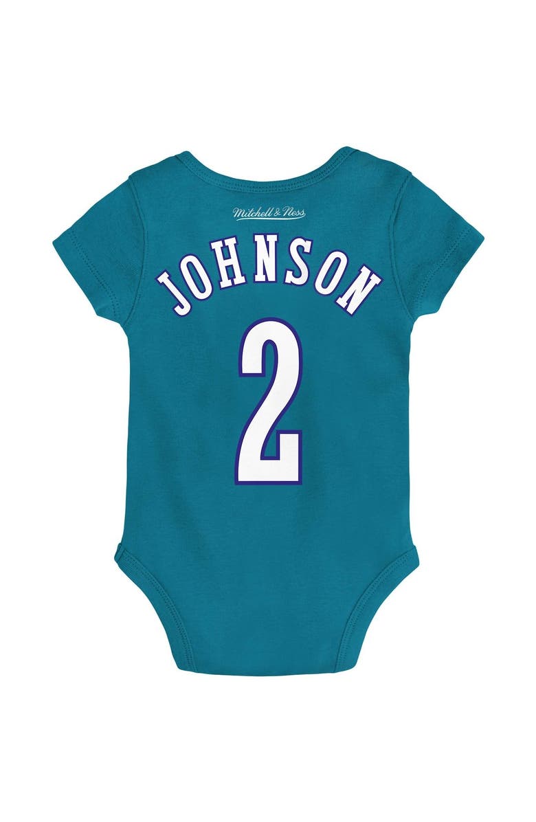 Mitchell & Ness Infant Mitchell & Ness Larry Johnson Teal Charlotte Hornets Hardwood Classics Name & Number Bodysuit, Alternate, color, 