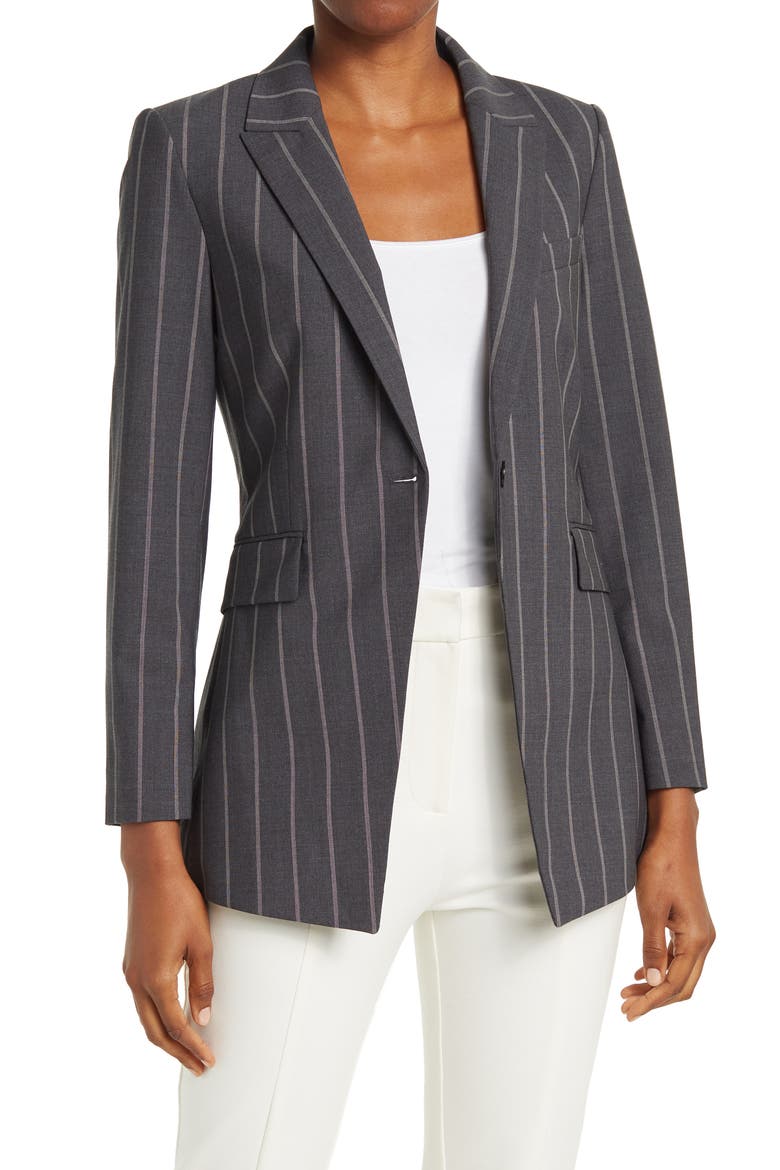 Trace Pinstripe Notch Lapel Blazer, Main, color, GREY MULTI