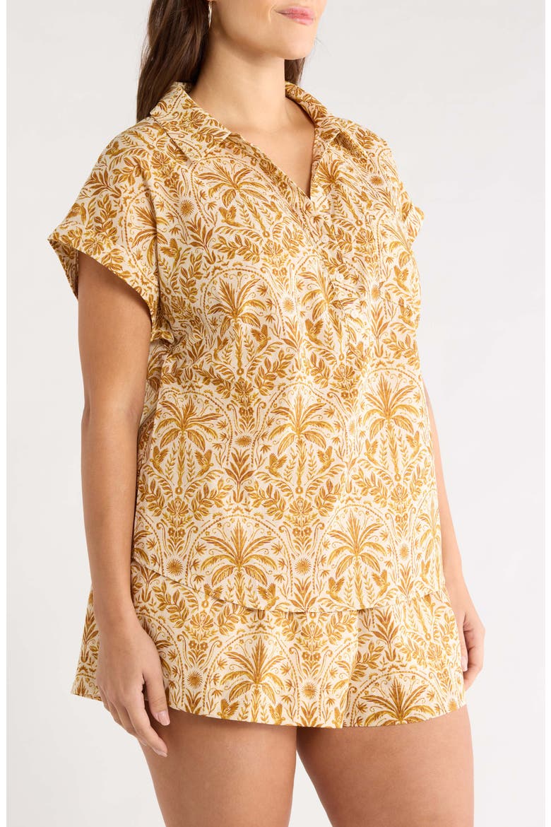 Calina Cory Tropical Print Cotton Shirt, Alternate, color, CREAM-BROWN